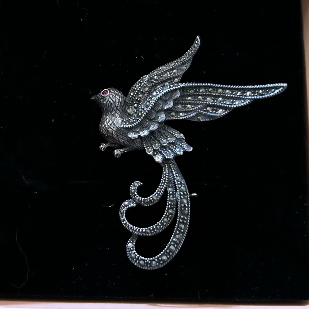 Vintage Sterling Silver Marcasites Bird Brooch